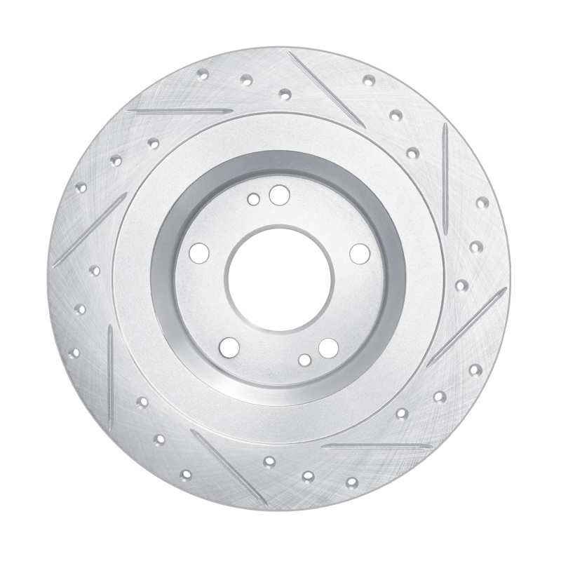 Mitsubishi Outlander PHEV Brake Rotor (1) - Rear Left - R1 Concepts - Drilled & Slotted - Silver - `13-`25